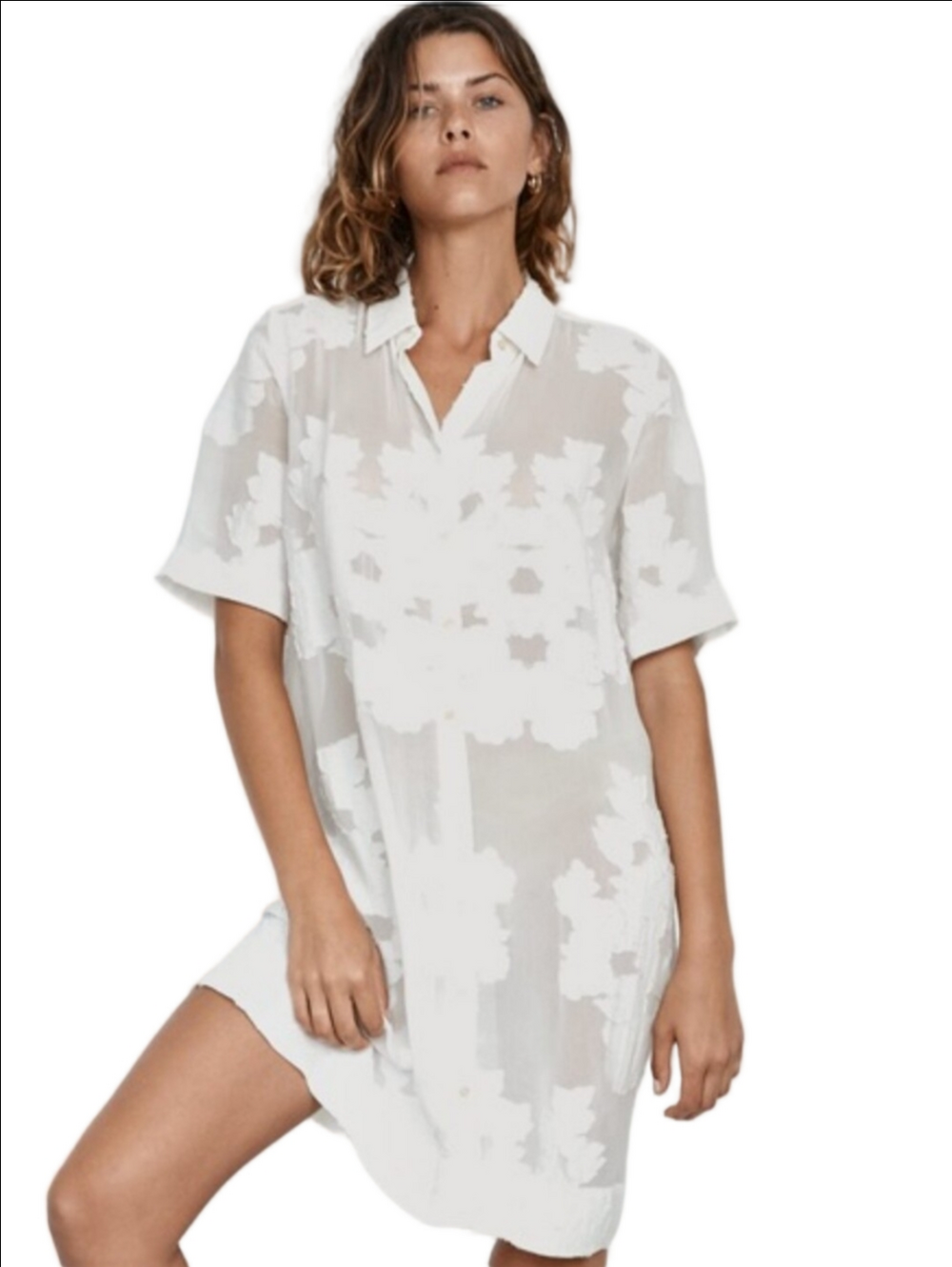 ARITZIA WILFRED Blayze Hemistiche white Jacquard button down shirt dress